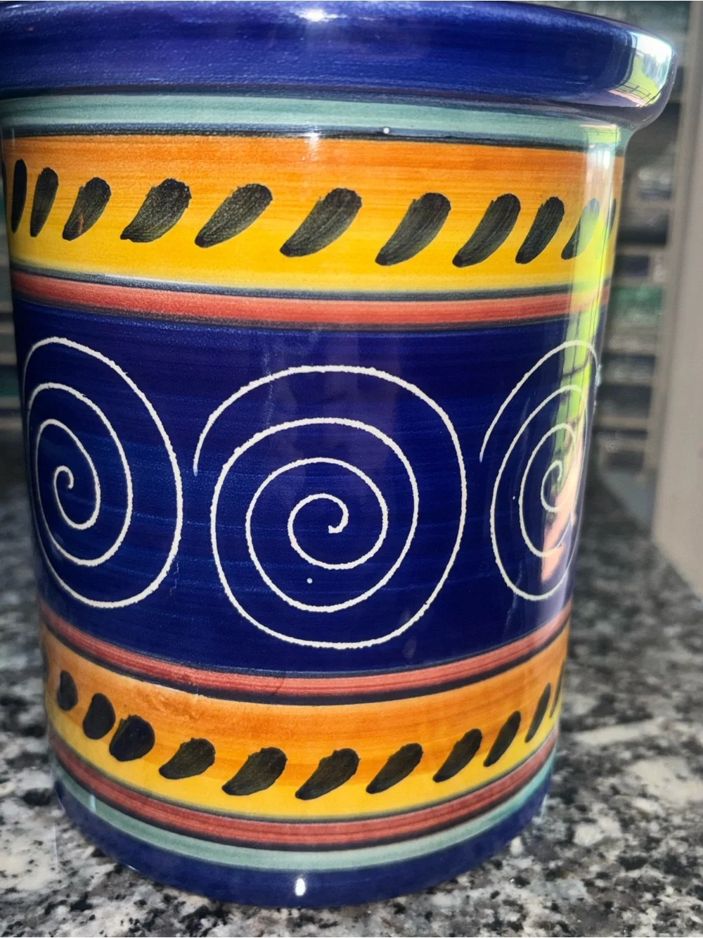 Rare Pier 1 Y2K retired Italian Swirl Terracotta Cannister with lid